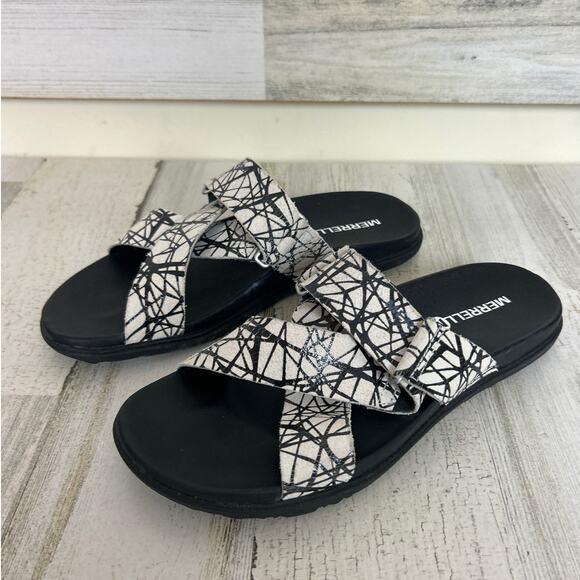 Merrell women's size 7 white black leather Around Town leather Strap Sandals new - Picture 1 of 8
